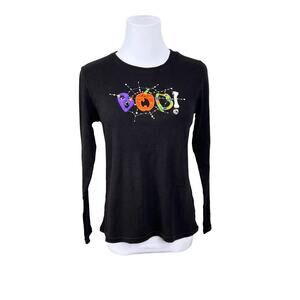BCTC Apparel Halloween BOO! Black Long Sleeve T-shirt SMALL 4-6 Whimsical Casual